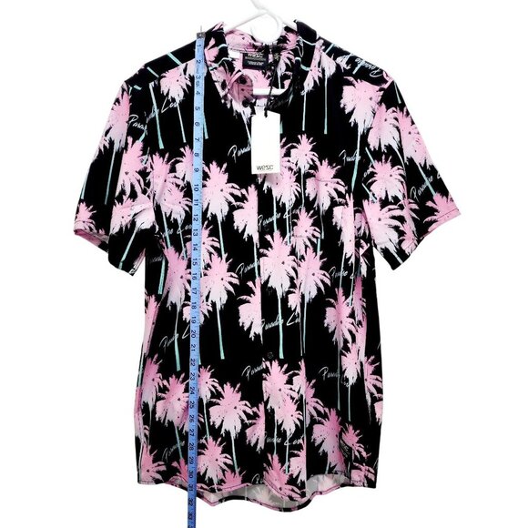Wesc Mens Black Pink Palm Tree Print ButtonUp Shirt Short Sleeve Lightweight S - Picture 7 of 10